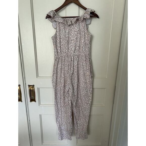 Gal Meets Glam Ditsy Floral Cropped Jumpsuit Womens Size 4 Tan Boho Spring - Picture 7 of 14